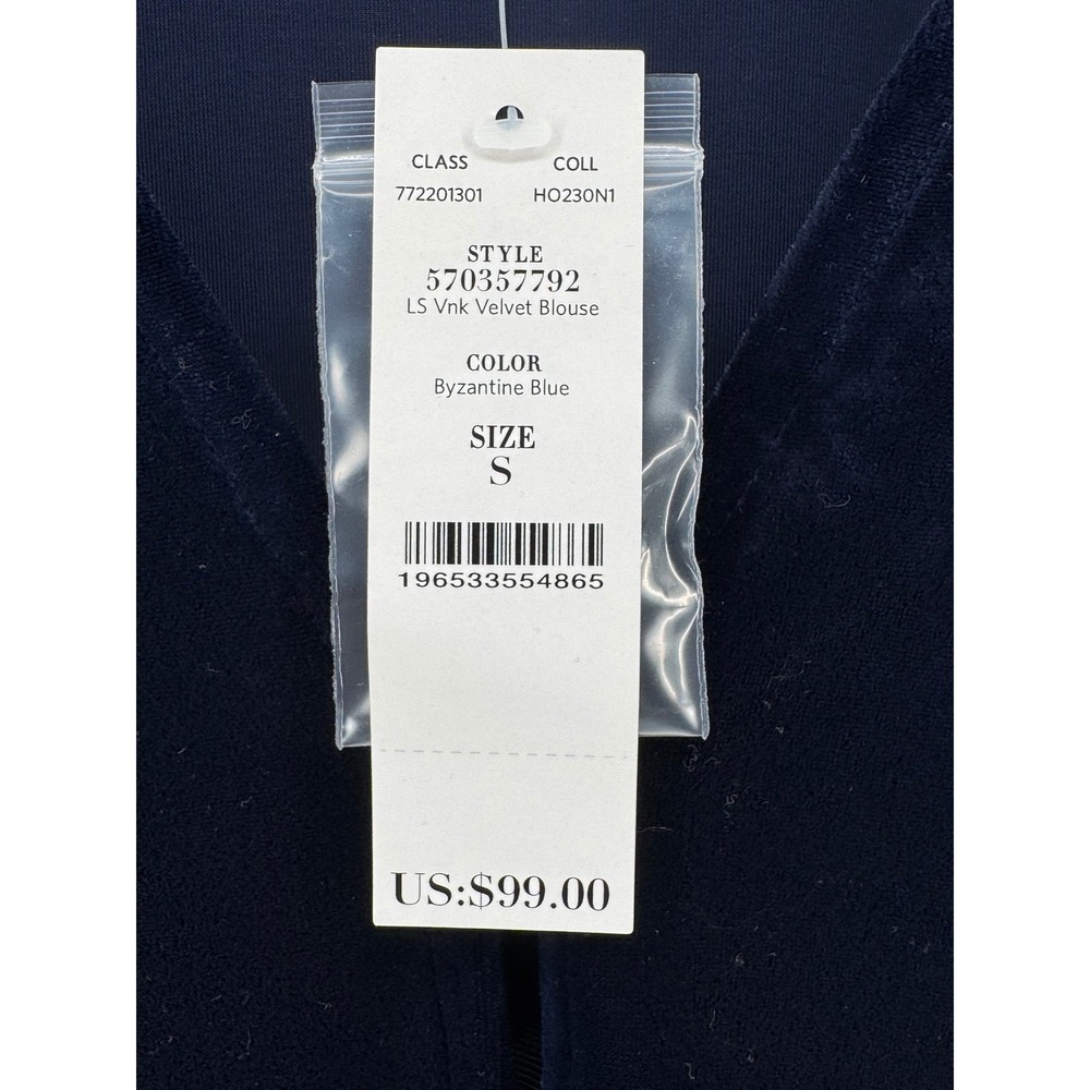White House Black Market Byzantine Blue Velvet V-Neck Blouse‎ 570357792 Womens S - Picture 5 of 13
